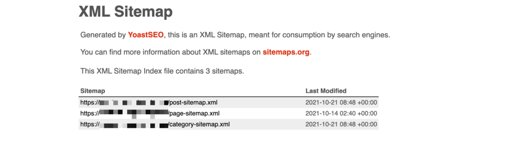 XMLサイトマップの表示例